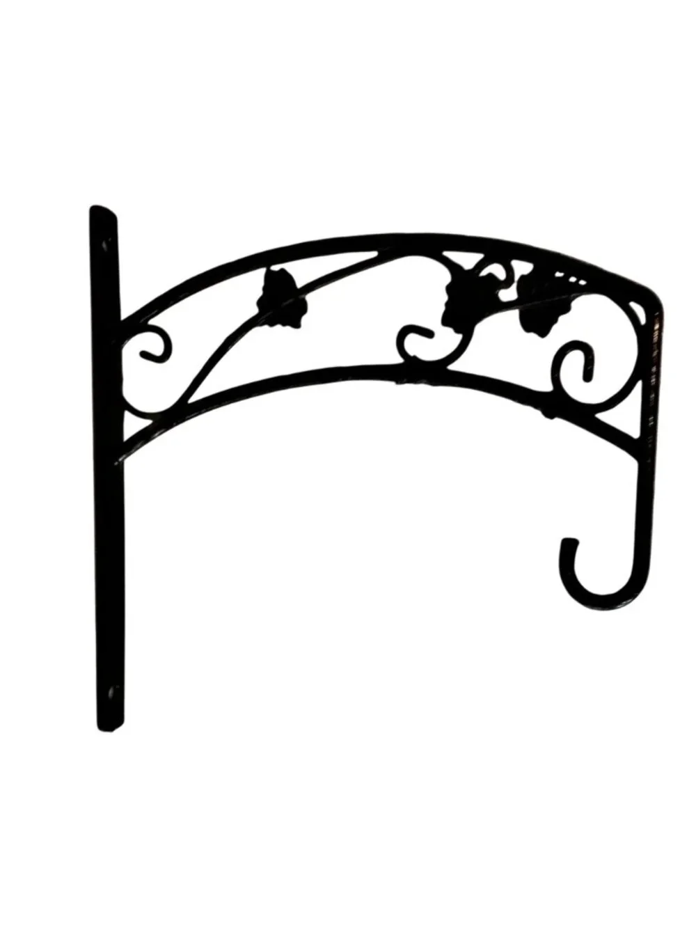 Decorative Black Metal Hanging Basket Bracket With Scroll & Floral Design